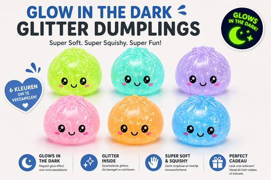 Squishy Dumpling de nieuwste Glow-In-The-Dark Glitter ca. 8,5 cm