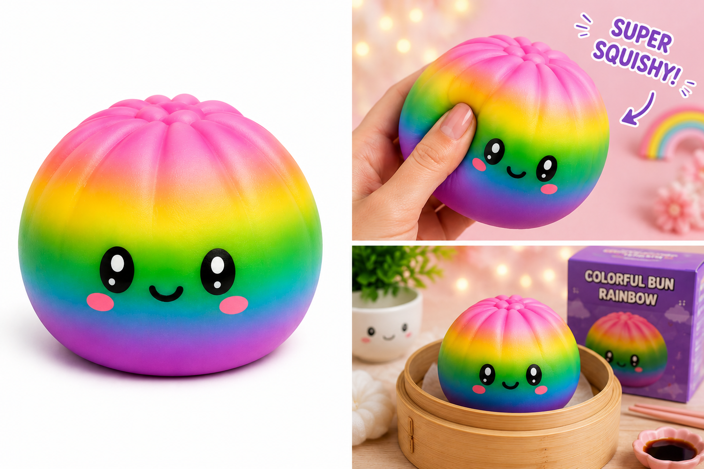 Dumpling Squishy colorful bun rainbow ca. 8,5 cm.