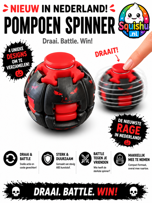 Spinner Ball Pompoen zwart/rood (halloween)