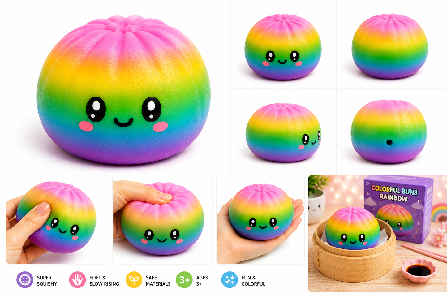 Dumpling Squishy colorful bun rainbow ca. 8,5 cm.